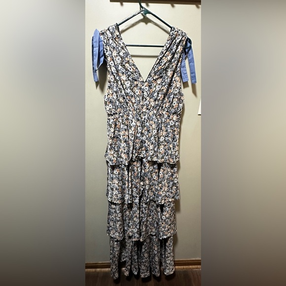 Floral Tiered Maxi Dress with Ribbon Tie - Picture 3 of 6